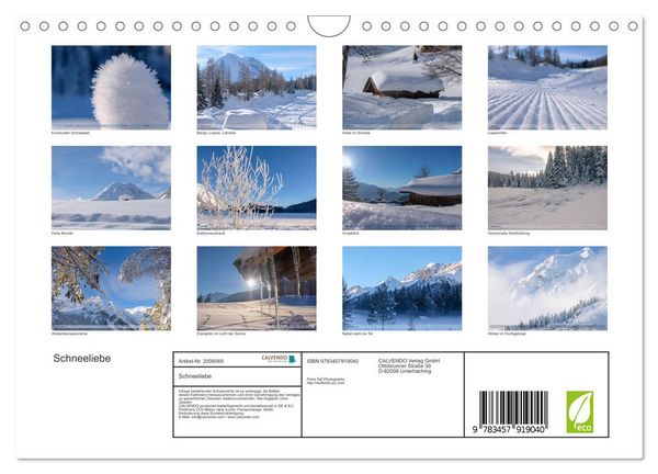 Produktbild: Schneeliebe (Wandkalender 2026 DIN A4 quer), CALVENDO Monatskalender