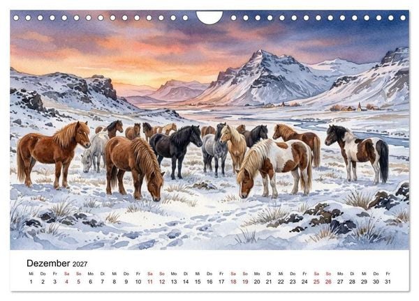 Produktbild: Magie der Islandpferde im Aquarellstil (Wandkalender 2027 DIN A4 quer), CALVENDO Monatskalender