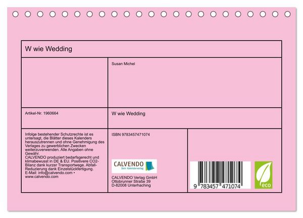 Produktbild: W wie Wedding (Tischkalender 2026 DIN A5 quer), CALVENDO Monatskalender