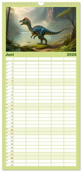 Produktbild: Familienplaner 2026 - Eine Reise in die Vergangenheit - Entdeckung der Tierwelt mit 5 Spalten (Wandkalender, 21 x 45 cm) CALVENDO
