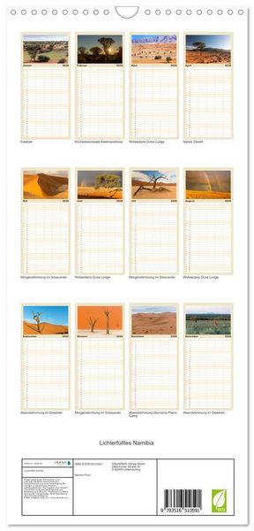 Produktbild: Familienplaner 2026 - Lichterf&uuml;lltes Namibia mit 5 Spalten (Wandkalender, 21 x 45 cm) CALVENDO