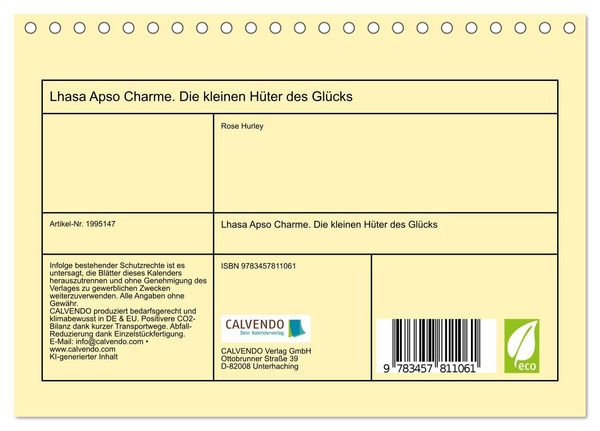 Produktbild: Lhasa Apso Charme. Die kleinen H&uuml;ter des Gl&uuml;cks (Tischkalender 2026 DIN A5 quer), CALVENDO Monatskalender
