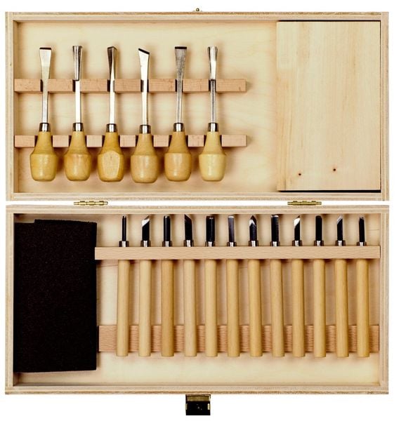 Produktbild: PEBARO 1979 - Schnitz-Set in Holzbox, 20-teilig, 36x18x6cm, Schnitzwerkzeug