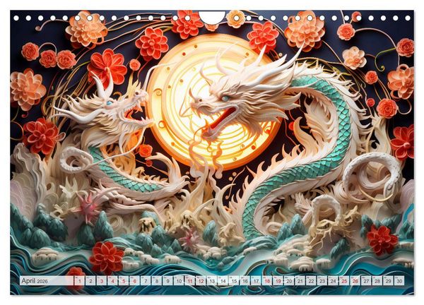 Produktbild: Quilling-Drachen - Jahr des Drachen (Wandkalender 2026 DIN A4 quer), CALVENDO Monatskalender