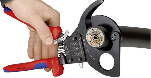 Produktbild: Knipex 95 31 280 Ratschen-Kabelschneider Geeignet f&uuml;r (Abisoliertechnik) Alu- und Kupferkabel, ein- und mehrdr&auml;htig 52 mm 380 mm&sup2;