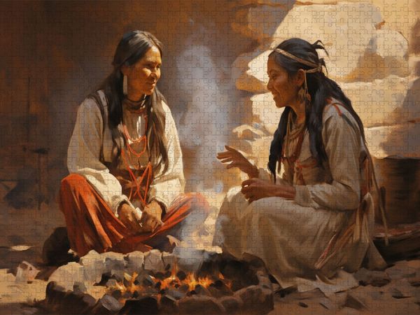 Produktbild: CALVENDO Puzzle Freundinnen - Indianische Frauen im Gespr&auml;ch | 1000 Teile Lege-Gr&ouml;&szlig;e 64x48cm Foto-Puzzle f&uuml;r gl&uuml;ckliche Stunden