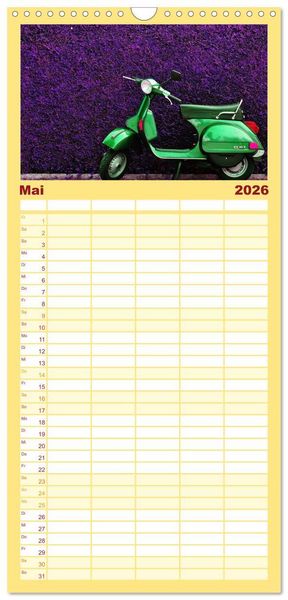 Produktbild: Familienplaner 2026 - Vespa Liebe mit 5 Spalten (Wandkalender, 21 x 45 cm) CALVENDO