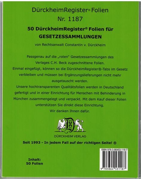 Produktbild: 50 D&uuml;rckheimRegister&reg;-FOLIEN f&uuml;r STEUERGESETZE u.a; zum Einheften und Unterteilen der Gesetzessammlungen
