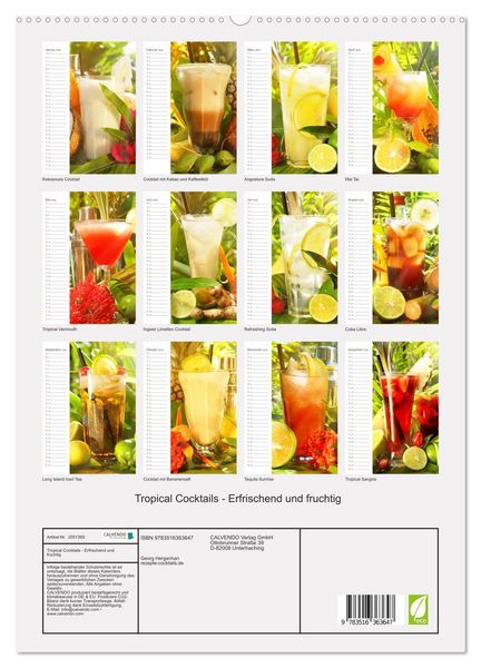 Produktbild: Tropical Cocktails - Erfrischend und fruchtig (Wandkalender 2026 DIN A2 hoch), CALVENDO Monatskalender