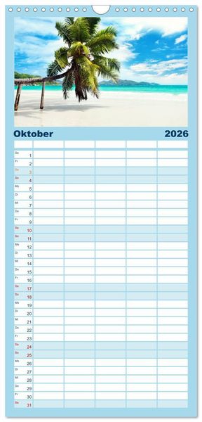 Produktbild: Familienplaner 2026 - Seychellen mit 5 Spalten (Wandkalender, 21 x 45 cm) CALVENDO