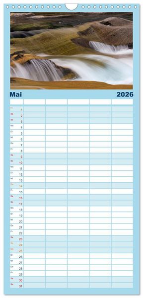 Produktbild: Familienplaner 2026 - Farben und Formen der Verzasca mit 5 Spalten (Wandkalender, 21 x 45 cm) CALVENDO