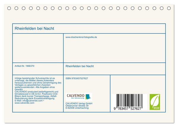Produktbild: Rheinfelden bei Nacht (Tischkalender 2026 DIN A5 quer), CALVENDO Monatskalender