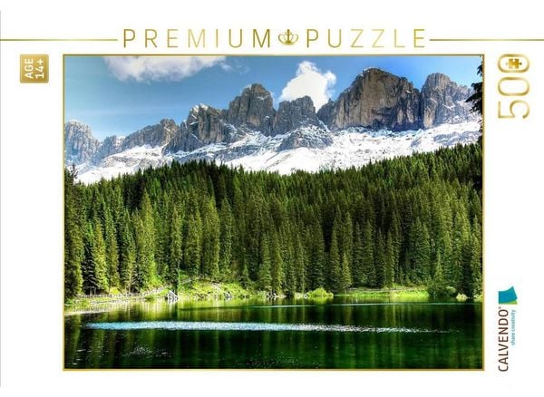CALVENDO Puzzle Karersee mit Rosengarten - erreichbar über Karerpass oder Bozen | 500 Teile Lege-Größe 48 × 36 cm Foto-Puzzle für Erwachsene