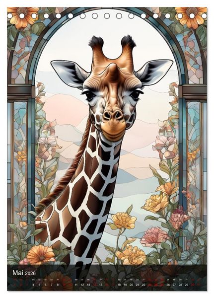 Produktbild: Wildtiere und Glaskunst im Tiffany Stil (Tischkalender 2026 DIN A5 hoch), CALVENDO Monatskalender