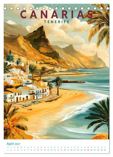 Produktbild: Kanarische Inseln - Old School Poster Style (Tischkalender 2027 DIN A5 hoch), CALVENDO Monatskalender