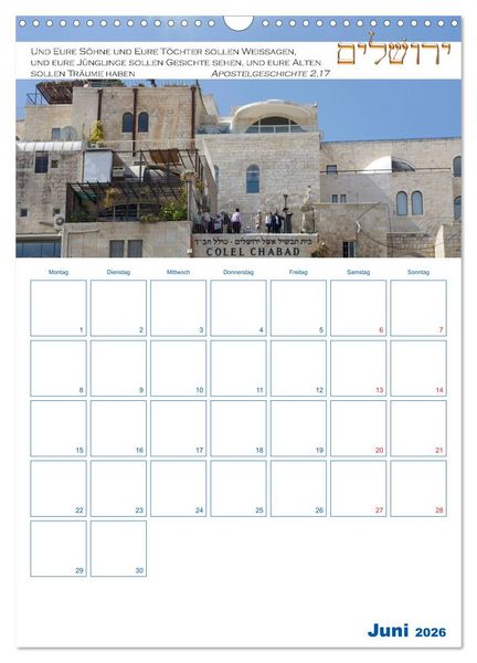 Produktbild: Jerusalem Kalender mit Bibelworten und Planer! (Wandkalender 2026 DIN A3 hoch), CALVENDO Monatskalender
