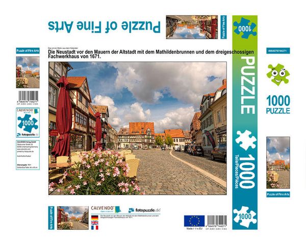 CALVENDO Puzzle Die Neustadt vor den Mauern der Altstadt mit dem Mathildenbrunnen und dem dreigeschossigen Fachwerkhaus von 1671. | 1000 Teile Lege-Gr