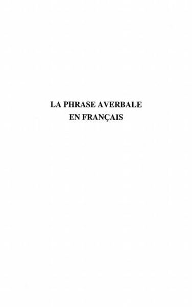 Produktbild: La phrase averbale en francais