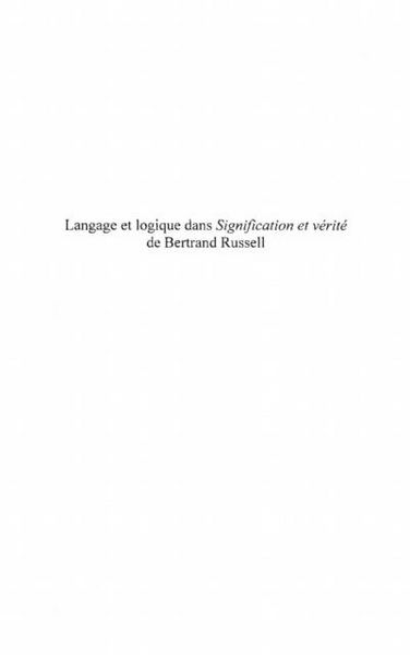 Produktbild: Langage et logique dans signification et verite de bertran