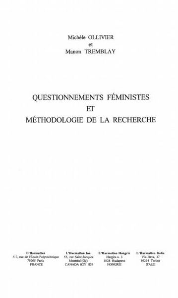Produktbild: Questionnements Feministes Et Methodologie De La Recherche