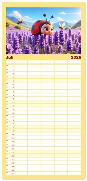 Produktbild: Familienplaner 2026 - Kleine K&auml;fer, gro&szlig;e Abenteuer: Ein Jahreskalender f&uuml;r Kinder mit 5 Spalten (Wandkalender, 21 x 45 cm) CALVENDO