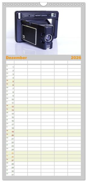 Produktbild: Familienplaner 2026 - Alte Fotoapparate - Kameras von Kodak der Jahre 1905 bis 1977 mit 5 Spalten (Wandkalender, 21 x 45 cm) CALVENDO