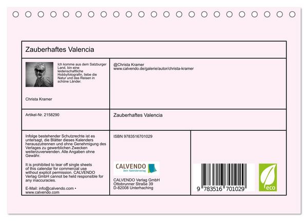 Produktbild: Zauberhaftes Valencia (Tischkalender 2026 DIN A5 quer), CALVENDO Monatskalender