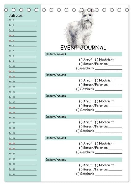 Produktbild: B-DAY PLANER - Aquarell Hunderassen - F&uuml;r Termine, Geschenke, Eventdetails & mehr (Tischkalender 2026 DIN A5 hoch), CALVENDO Monatskalender