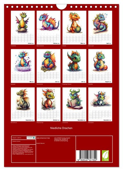 Produktbild: Niedliche Drachen (Wandkalender 2026 DIN A4 hoch), CALVENDO Monatskalender