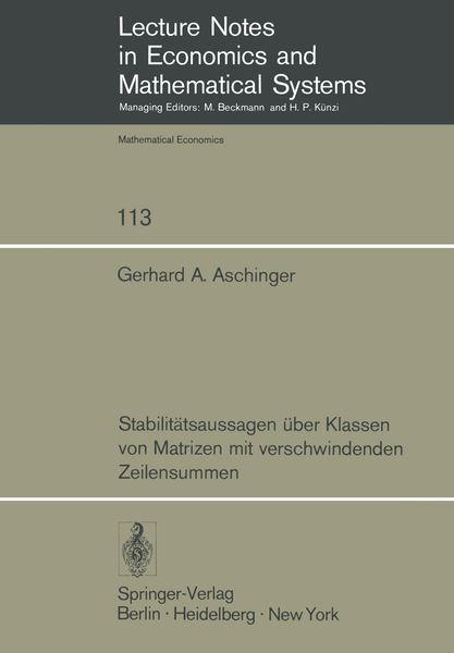 Produktbild: Stabilit&auml;tsaussagen &uuml;ber Klassen von Matrizen mit verschwindenden Zeilensummen