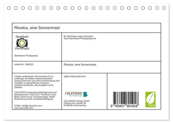 Produktbild: Rhodos, eine Sonneninsel (Tischkalender 2026 DIN A5 quer), CALVENDO Monatskalender