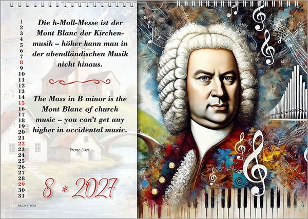 Produktbild: Johann-Sebastian-Bach-Zitate-Kalender, ein Musik-Kalender 2027, DIN A4