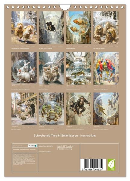 Produktbild: Schwebende Tiere in Seifenblasen - Humorbilder (Wandkalender 2026 DIN A4 hoch), CALVENDO Monatskalender