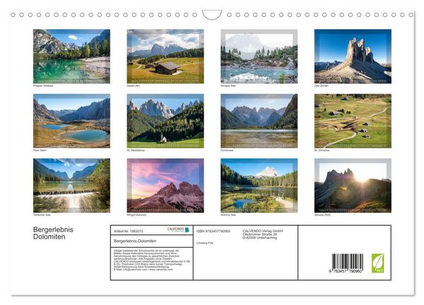 Produktbild: Bergerlebnis Dolomiten (Wandkalender 2026 DIN A3 quer), CALVENDO Monatskalender