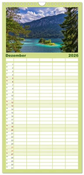 Produktbild: Familienplaner 2026 - Bayern - Seen, Berge, Landschaft mit 5 Spalten (Wandkalender, 21 x 45 cm) CALVENDO