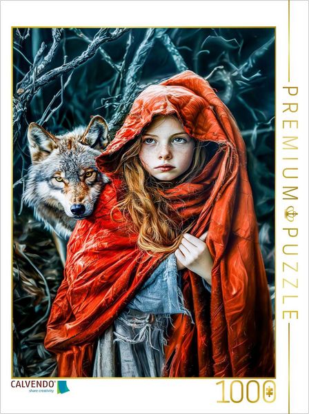 CALVENDO Puzzle Rotkäppchen und der Wolf | 1000 Teile Lege-Größe 64x48cm Foto-Puzzle für glückliche Stunden