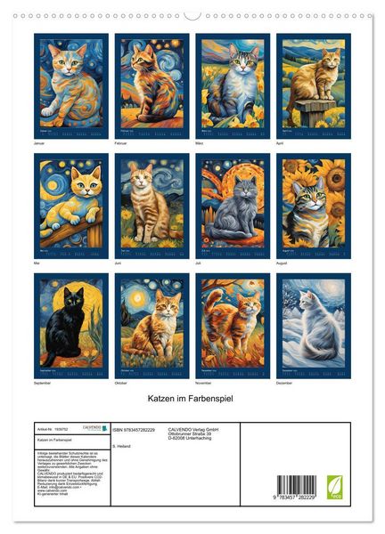 Produktbild: Katzen im Farbenspiel (hochwertiger Premium Wandkalender 2026 DIN A2 hoch), Kunstdruck in Hochglanz