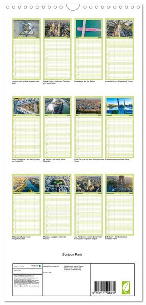 Produktbild: Familienplaner 2026 - Bonjour Paris mit 5 Spalten (Wandkalender, 21 x 45 cm) CALVENDO