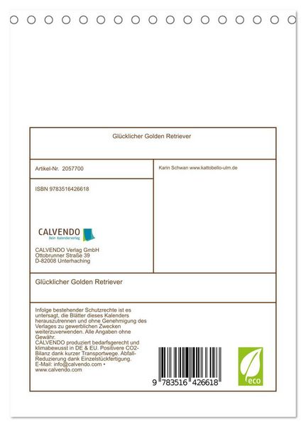 Produktbild: Gl&uuml;cklicher Golden Retriever (Tischkalender 2026 DIN A5 hoch), CALVENDO Monatskalender