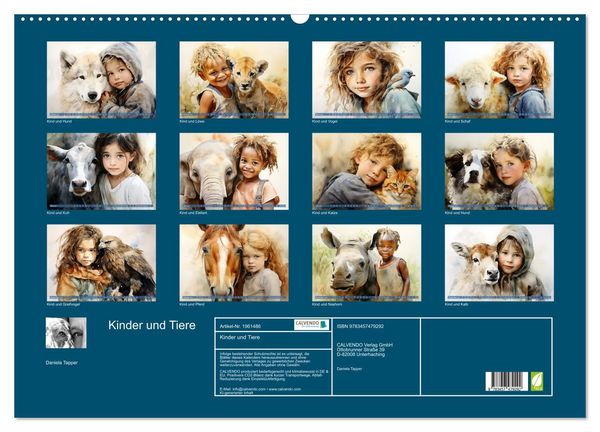Produktbild: Kinder und Tiere (Wandkalender 2026 DIN A2 quer), CALVENDO Monatskalender