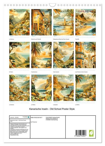 Produktbild: Kanarische Inseln - Old School Poster Style (Wandkalender 2027 DIN A3 hoch), CALVENDO Monatskalender