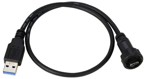 Produktbild: USB-C&reg; 3.0 Stecker auf USB Stecker IP67 (Gewinde) Kabel 0,5m TC-E10T-MT3-MWA/MU3-NWA-0.5PV-S Wasserdichtes Kunststoffkabel