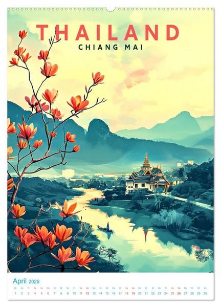 Produktbild: Thailand - Old School Poster Style (Wandkalender 2026 DIN A2 hoch), CALVENDO Monatskalender