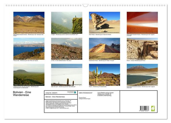 Produktbild: Bolivien - Eine Wanderreise (Wandkalender 2027 DIN A2 quer), CALVENDO Monatskalender