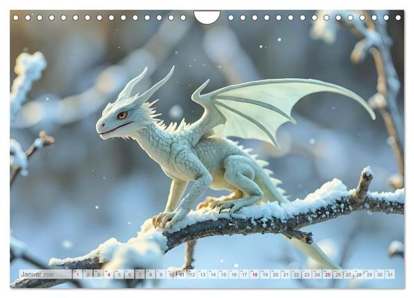 Produktbild: Regenbogenschuppen - Die geheime Welt der magischen Miniatur Drachen (Wandkalender 2026 DIN A4 quer), CALVENDO Monatskalender