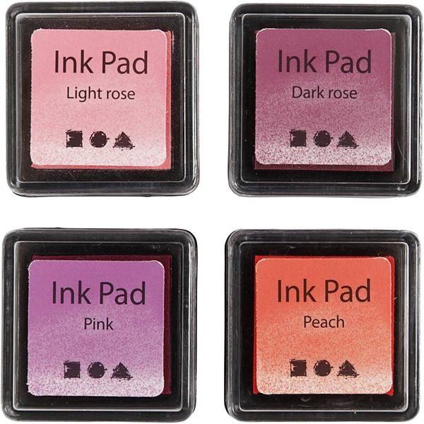 Produktbild: Creativ Company Stempelkissen, H 2 cm, Gr&ouml;&szlig;e 3,5x3,5 cm, Pfirsich, Pink, Hellrosa, Dunkelrosa, 4 Stk