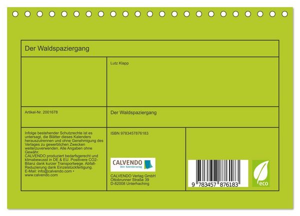 Produktbild: Der Waldspaziergang (Tischkalender 2026 DIN A5 quer), CALVENDO Monatskalender
