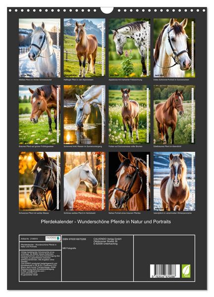 Produktbild: Pferdekalender - Wundersch&ouml;ne Pferde in Natur und Portraits (Wandkalender 2026 DIN A3 hoch), CALVENDO Monatskalender