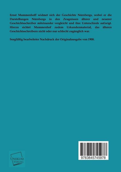 Produktbild: N&uuml;rnbergs Ursprung und Alter in den Darstellungen der Geschichtsschreiber und im Lichte der Geschichte