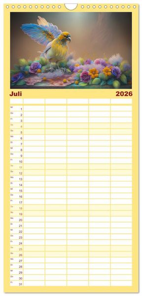 Produktbild: Familienplaner 2026 - Zauberhafte Paradiesv&ouml;gel mit 5 Spalten (Wandkalender, 21 x 45 cm) CALVENDO